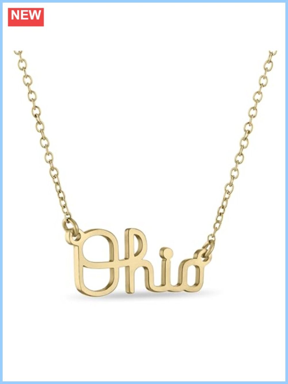 18K Gold Plated Script Ohio Pendant Necklace Stainless Steel OSU